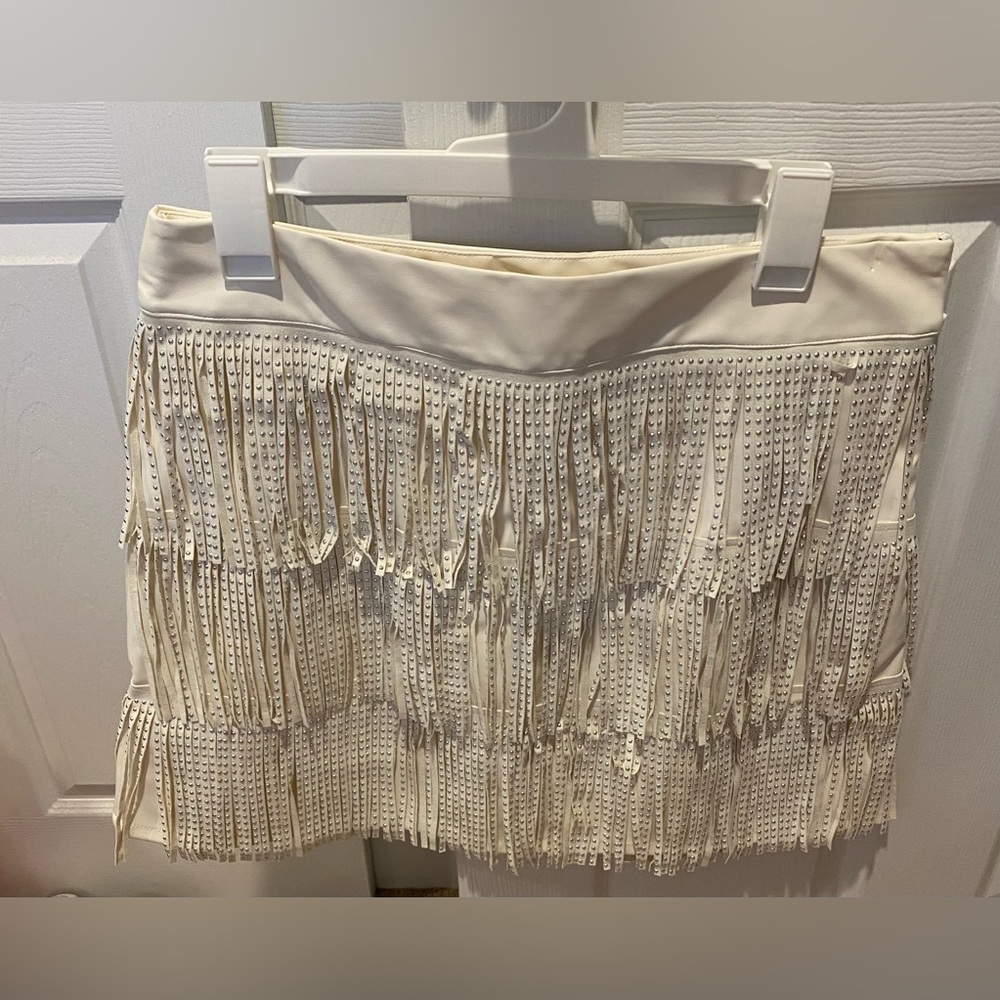 Women’s Cream Fringe Mini Skirt